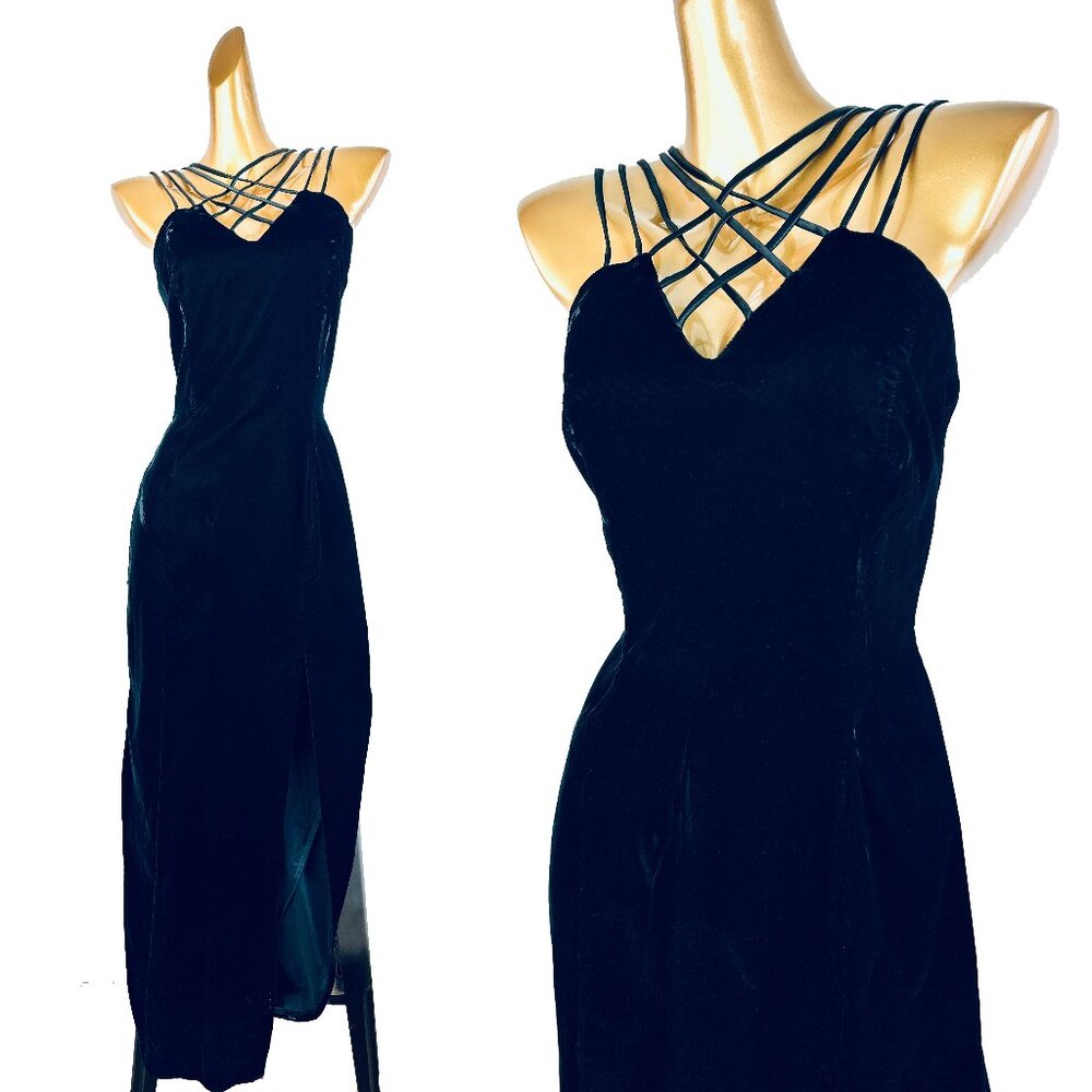 90s prom dress goth black formal velvet party cocktail formal gown